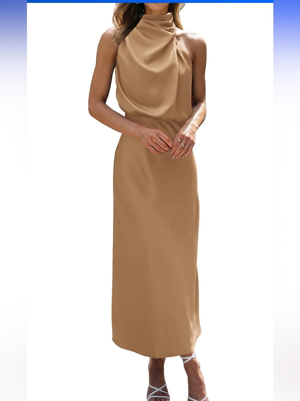 Cocktail Dress Summer Satin Silk Sleeveless Mock Neck Maxi XL 1778/DC-1